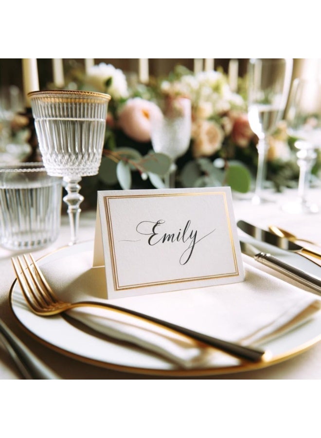 FAYET 50 Pcs Gold Foil Border Table Name Cards, Premium Tent Place Cards for Weddings, Dinner Parties, Events, Escort Cards with Elegant Design - Image 3